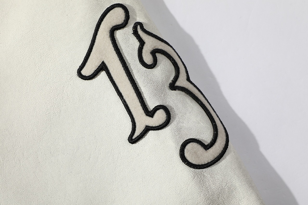 PRADA 普拉达 做旧擦脏字母logo皮衣外套 棒球服 夹克 长袖 象牙白 黑色 UPW518-15Y0-F0304-S-OOO