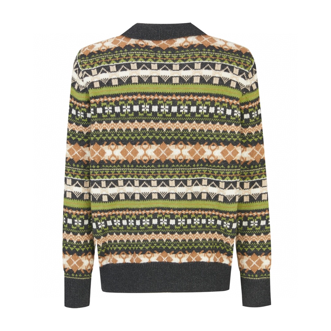 LOEWE 罗意威 图案提花翻领毛衣 长袖 绿色 H526Y14KHU-4061