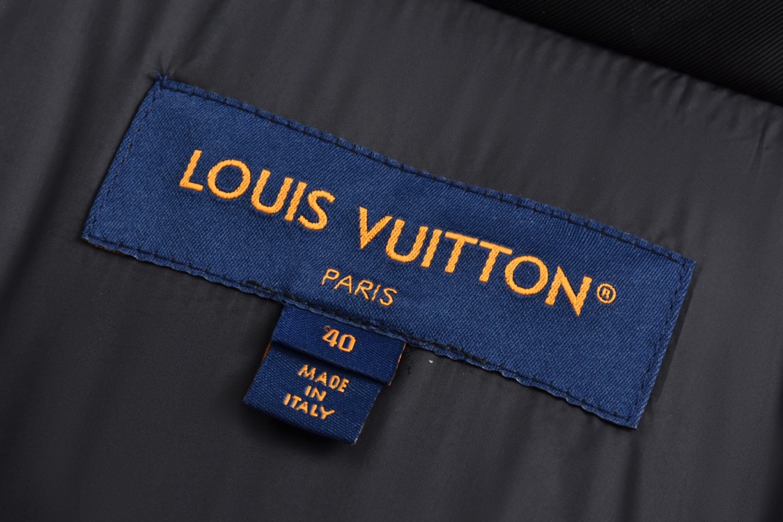 LOUIS VUITTON 路易威登 字母logo暗纹提花连帽羽绒服 外套 长袖 黑色 1AGAEJ