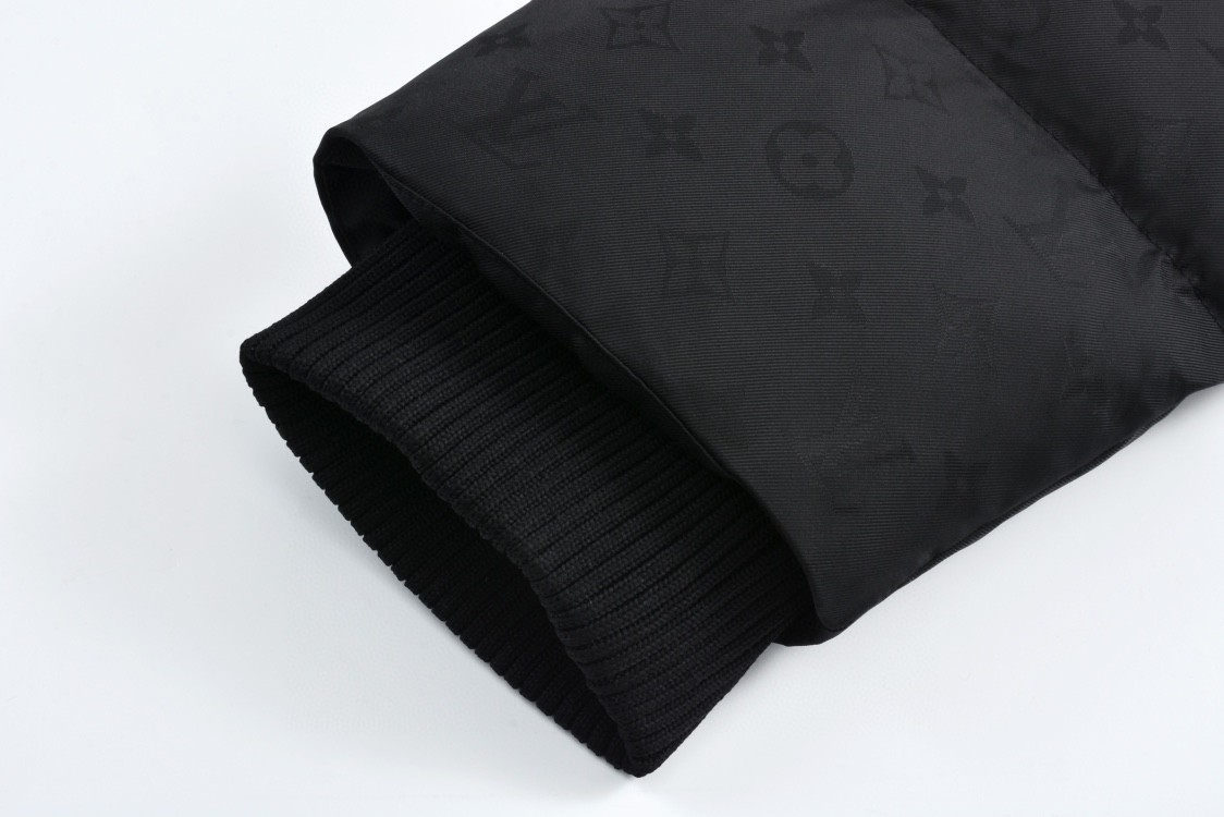 LOUIS VUITTON 路易威登 字母logo暗纹提花连帽羽绒服 外套 长袖 黑色 1AGAEJ