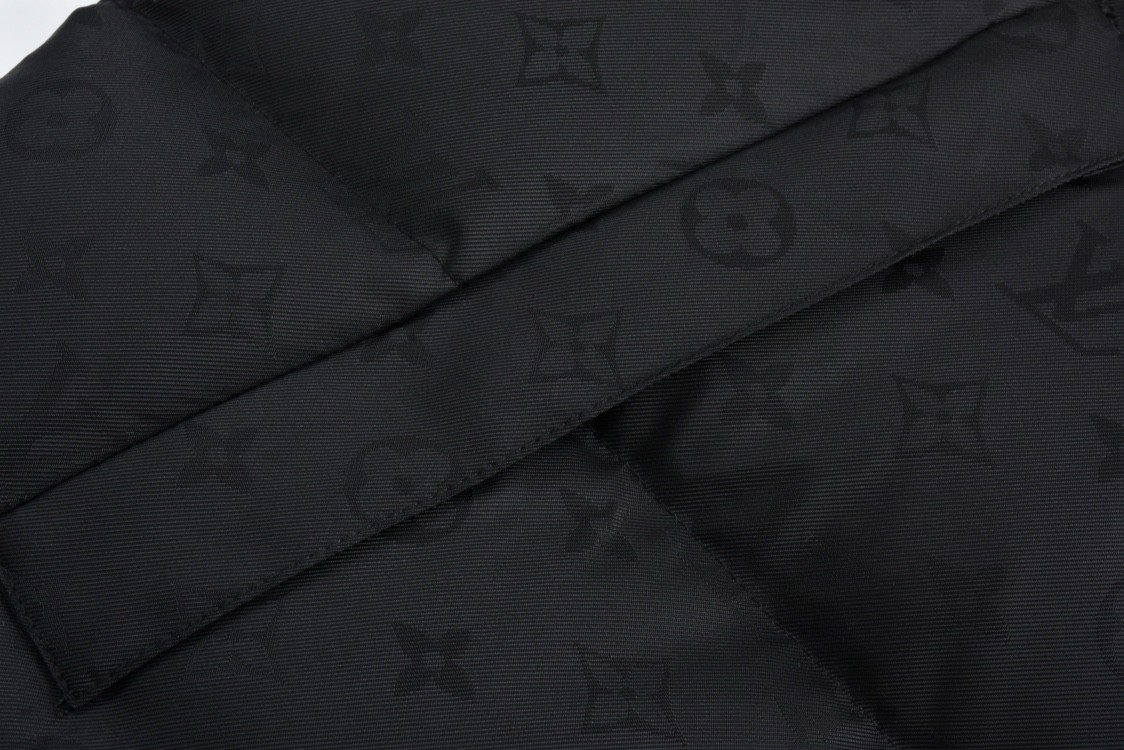 LOUIS VUITTON 路易威登 字母logo暗纹提花连帽羽绒服 外套 长袖 黑色 1AGAEJ