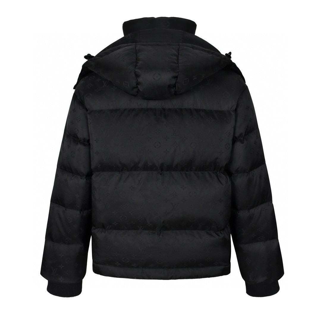 LOUIS VUITTON 路易威登 字母logo暗纹提花连帽羽绒服 外套 长袖 黑色 1AGAEJ