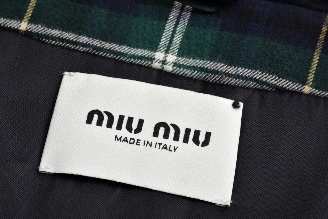 MIU MIU 缪缪 格纹logo贴标拉链连帽夹克 棉服 外套 长袖 ML1011-16DN-F0008-S-OOO