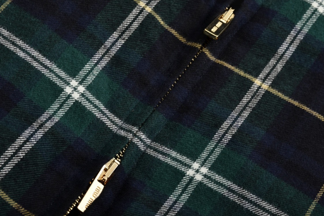 MIU MIU 缪缪 格纹logo贴标拉链连帽夹克 棉服 外套 长袖 ML1011-16DN-F0008-S-OOO