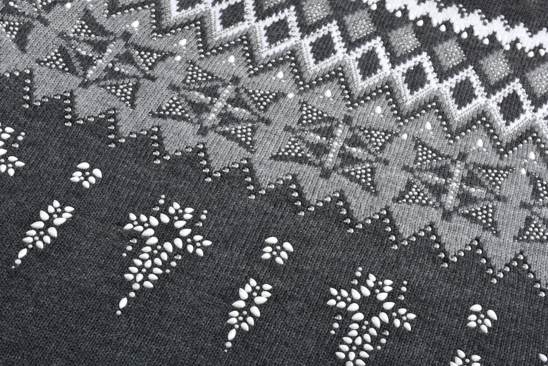 [Copy]LOUIS VUITTON 路易威登 SKI滑雪系列 灰白珠饰点缀圆领毛衣 长袖 灰色 1AGJUT