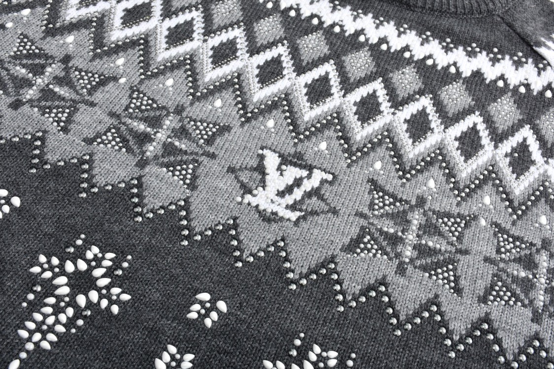 [Copy]LOUIS VUITTON 路易威登 SKI滑雪系列 灰白珠饰点缀圆领毛衣 长袖 灰色 1AGJUT
