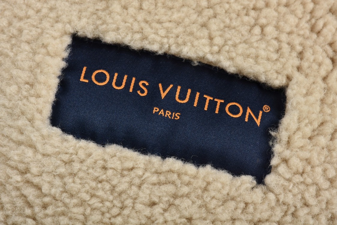 LOUIS VUITTON 路易威登 棋盘格羊羔毛拉链立领牛仔夹克 外套 长袖 蓝色 1AGINO