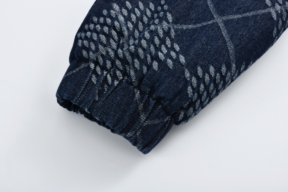 LOUIS VUITTON 路易威登 棋盘格羊羔毛拉链立领牛仔夹克 外套 长袖 蓝色 1AGINO