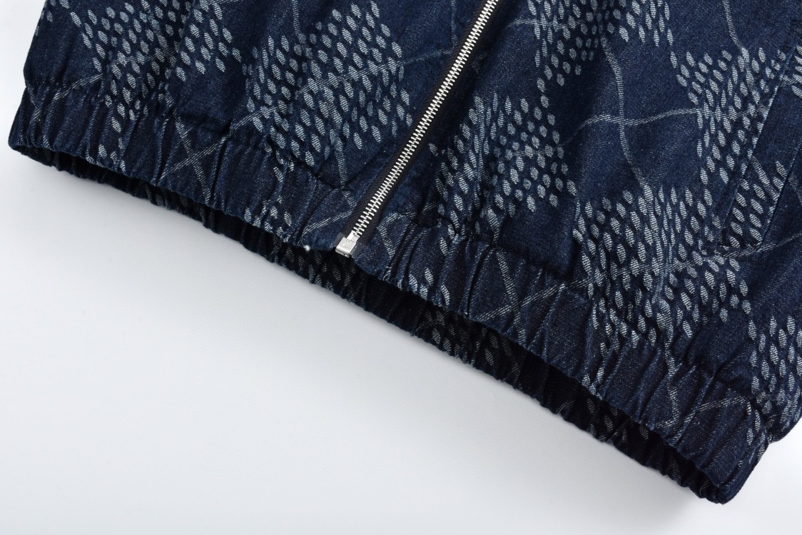 LOUIS VUITTON 路易威登 棋盘格羊羔毛拉链立领牛仔夹克 外套 长袖 蓝色 1AGINO