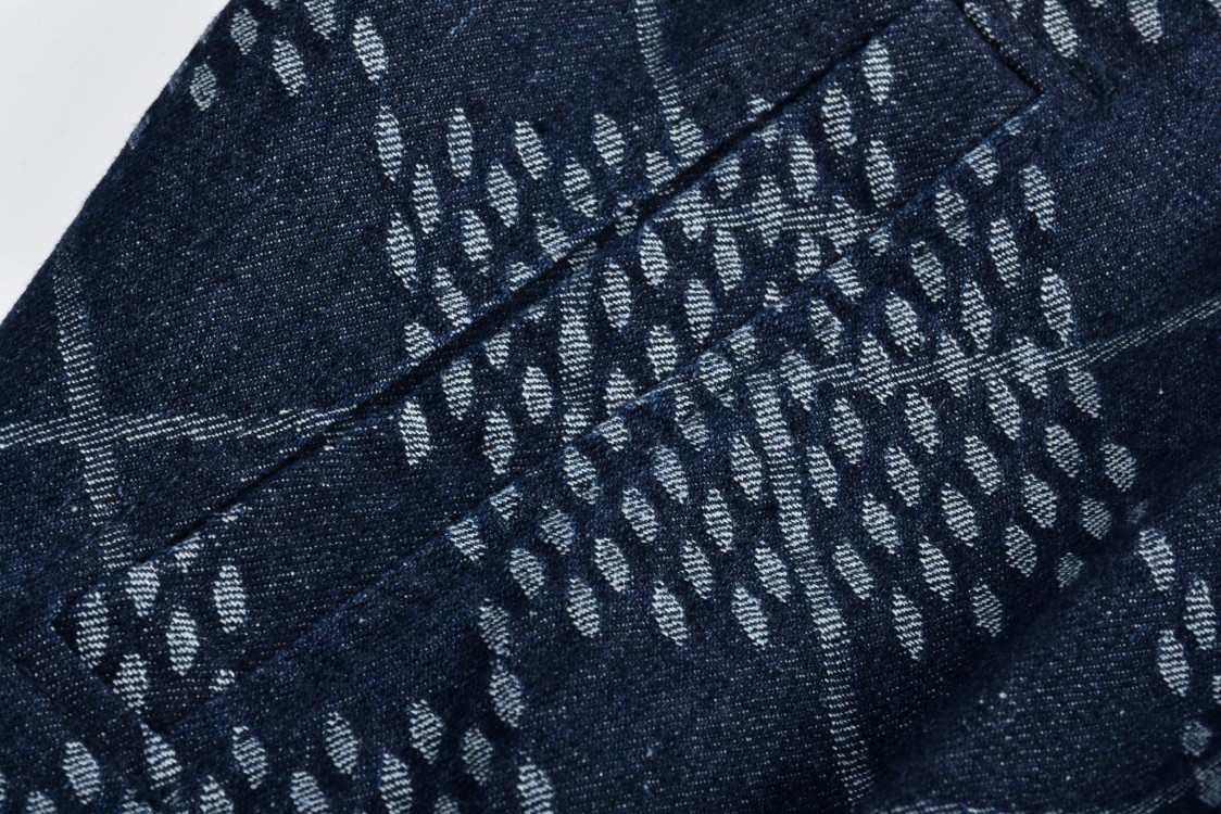 LOUIS VUITTON 路易威登 棋盘格羊羔毛拉链立领牛仔夹克 外套 长袖 蓝色 1AGINO