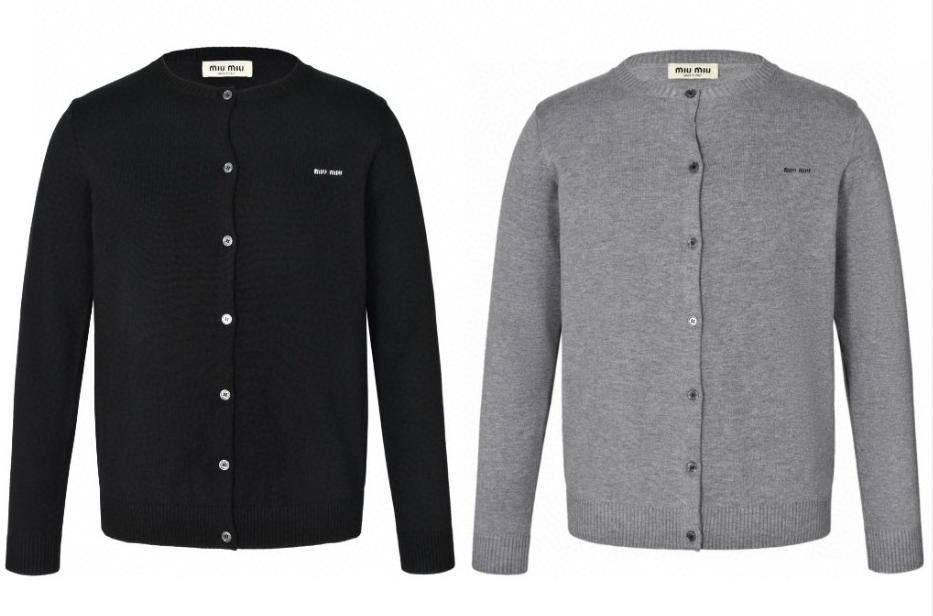 MIU MIU 缪缪 徽标刺绣logo羊绒针织衫 开衫 毛衣 外套 长袖 灰色 黑色