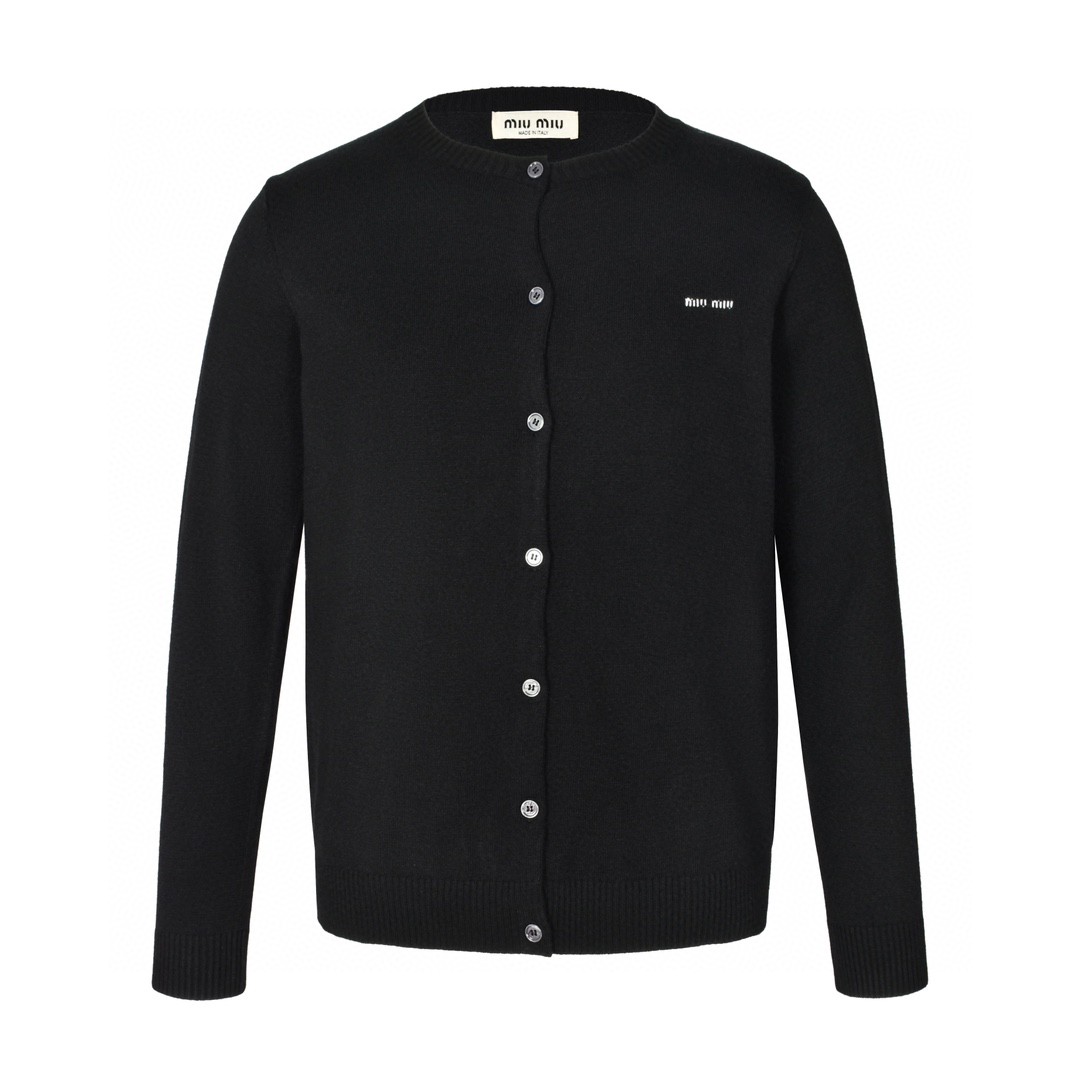 MIU MIU 缪缪 徽标刺绣logo羊绒针织衫 开衫 毛衣 外套 长袖 灰色 黑色