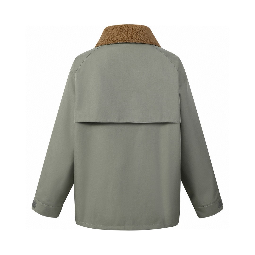 MIU MIU 缪缪 logo字母徽标羊羔毛领拉链冲锋衣 夹克 外套 长袖 白色 钢灰色 ML1093-15RF-F0009-S-OOO