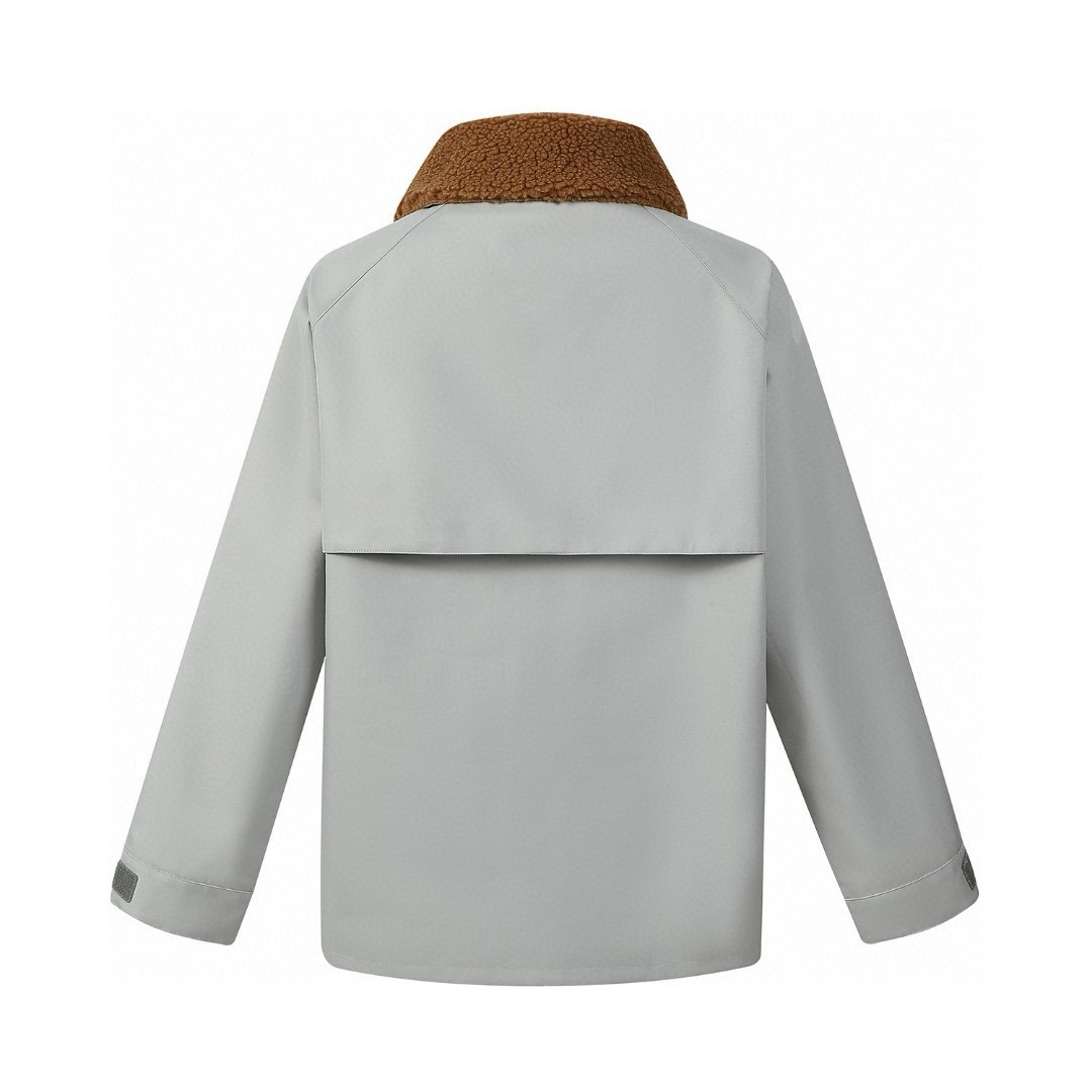 MIU MIU 缪缪 logo字母徽标羊羔毛领拉链冲锋衣 夹克 外套 长袖 白色 钢灰色 ML1093-15RF-F0009-S-OOO