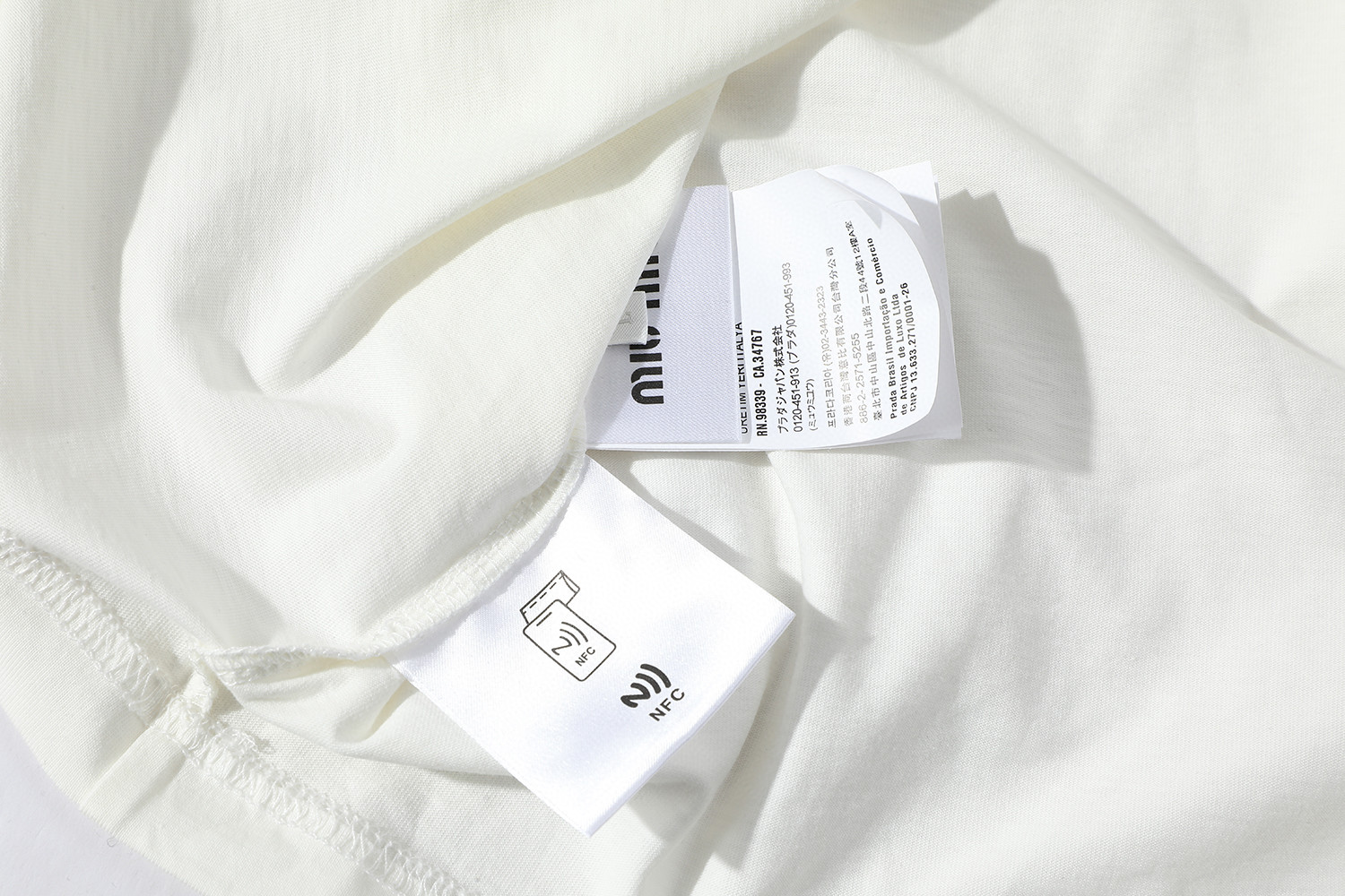 MIU MIU 撞色字母logo徽标圆领短袖 T恤 夏季 白色 黑色 MJN522-14EL-F0009-S-OOO