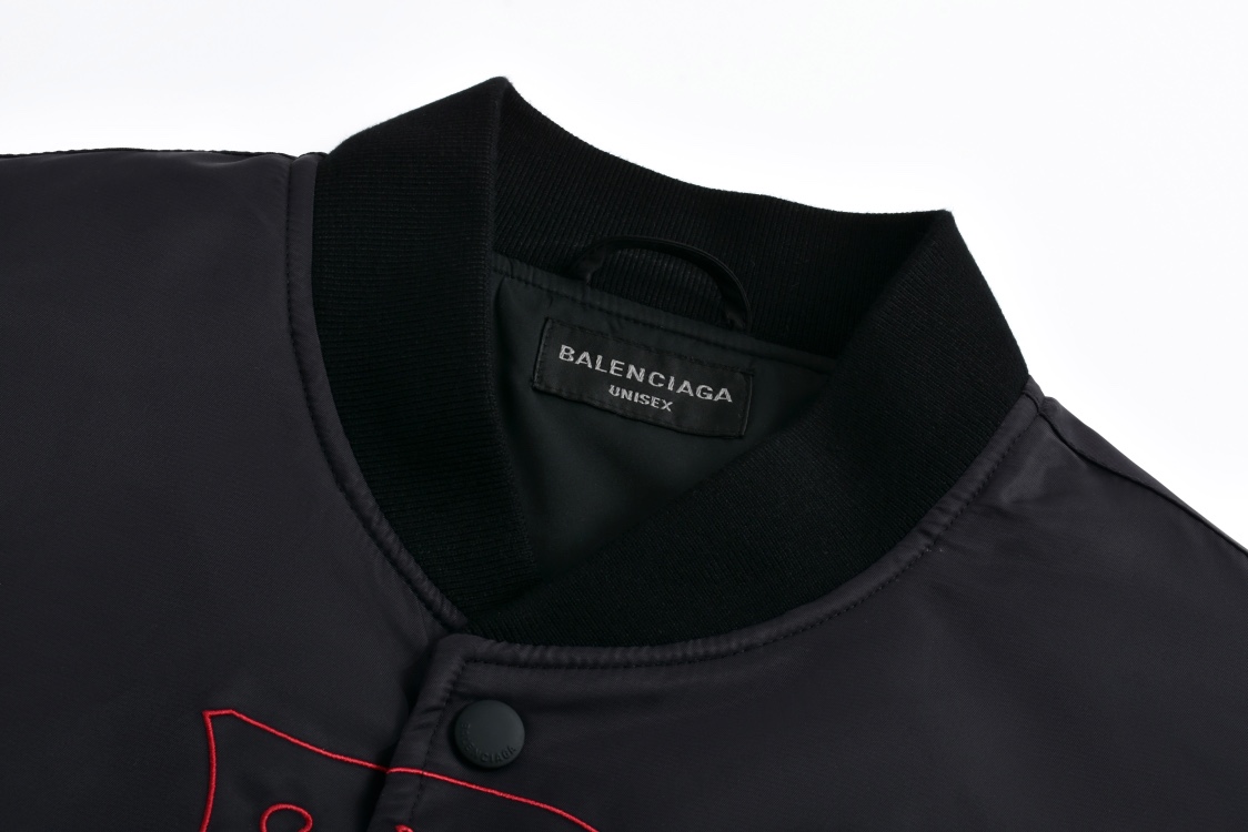 Balenciaga 巴黎世家 Lion Club Varsity SS25 立领单排扣飞行员夹克 棒球服 外套 长袖 黑色 814123TRO511000