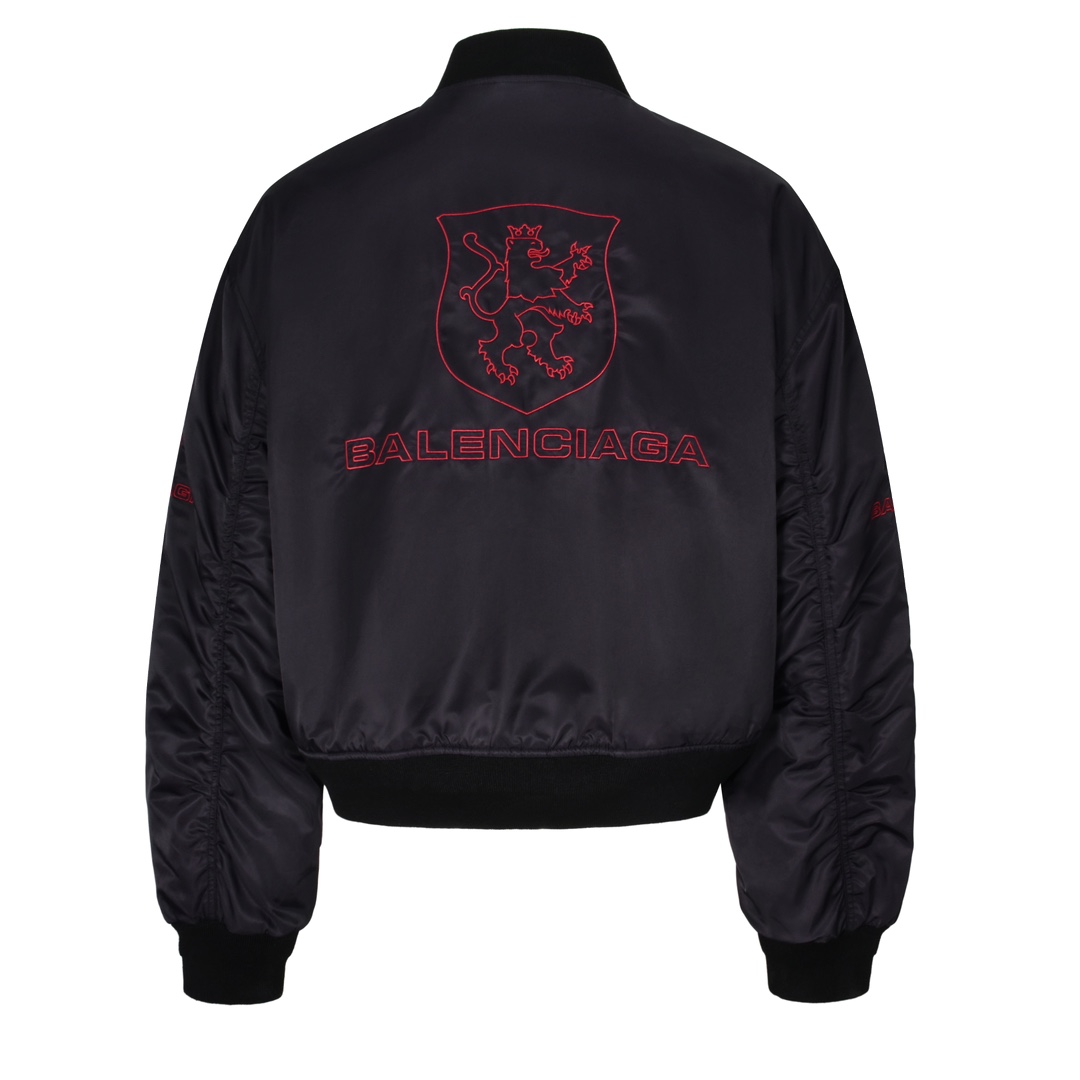 Balenciaga 巴黎世家 Lion Club Varsity SS25 立领单排扣飞行员夹克 棒球服 外套 长袖 黑色 814123TRO511000