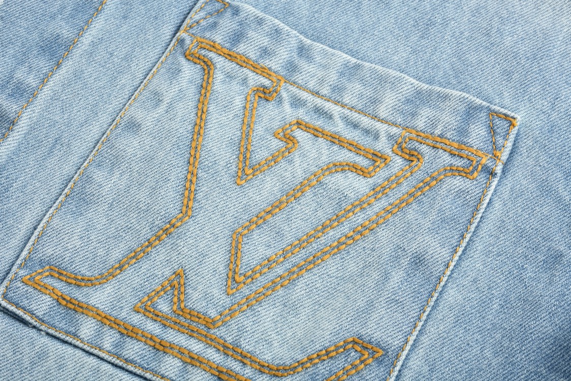 LOUIS VUITTON 路易威登 刺绣字母logo单排扣衬衫 短袖 蓝色 1AGJOP