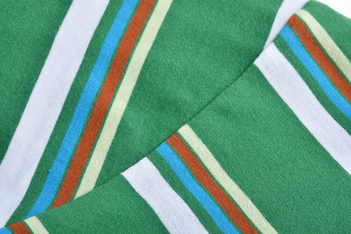 MIU MIU 拼色条纹字母logo徽标圆领短袖 T恤 夏季 咖色 绿色 MJN537-14RT-F03SN-S-OOO