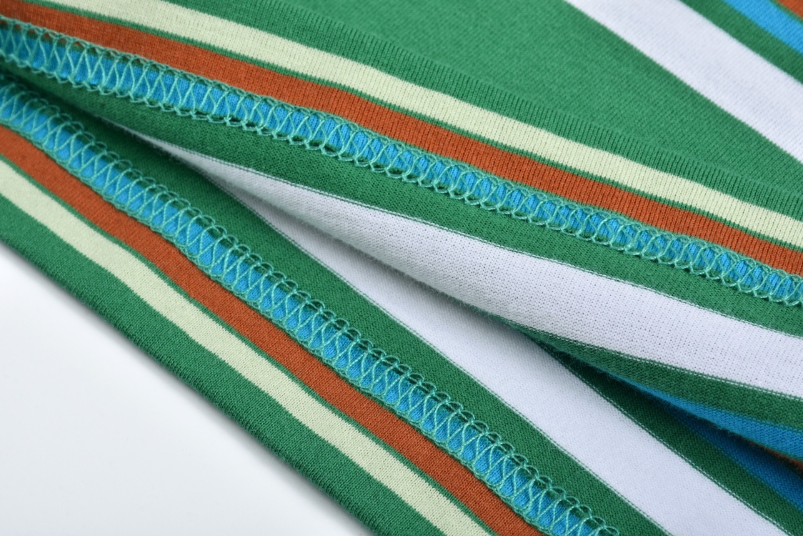 MIU MIU 拼色条纹字母logo徽标圆领短袖 T恤 夏季 咖色 绿色 MJN537-14RT-F03SN-S-OOO