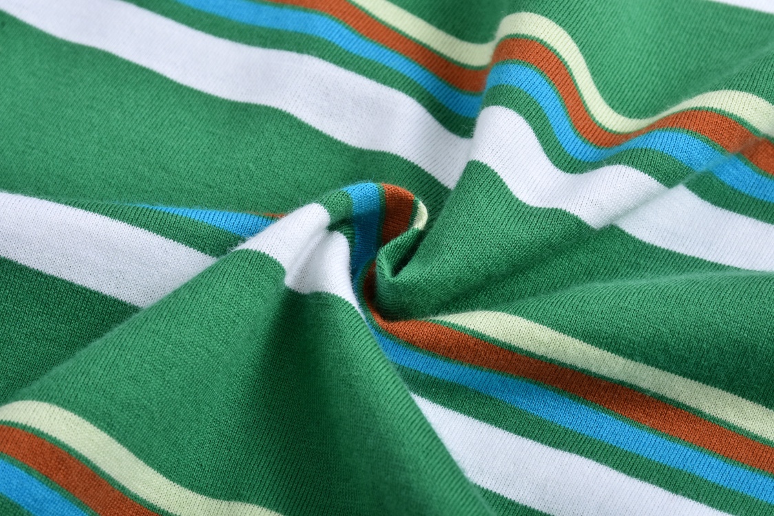 MIU MIU 拼色条纹字母logo徽标圆领短袖 T恤 夏季 咖色 绿色 MJN537-14RT-F03SN-S-OOO