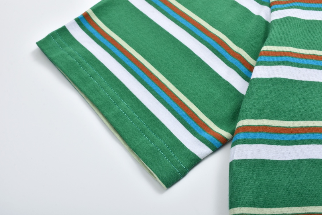 MIU MIU 拼色条纹字母logo徽标圆领短袖 T恤 夏季 咖色 绿色 MJN537-14RT-F03SN-S-OOO