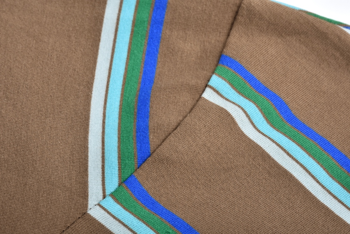 MIU MIU 拼色条纹字母logo徽标圆领短袖 T恤 夏季 咖色 绿色 MJN537-14RT-F03SN-S-OOO