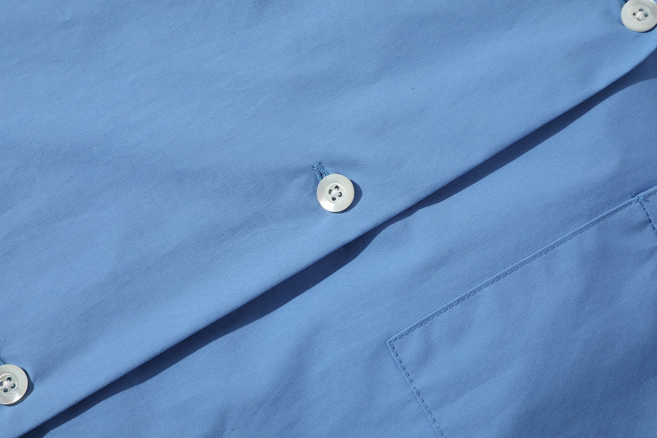 MIU MIU 缪缪 刺绣字母logo单排扣衬衫 长袖 蓝色 白色 MK1884-15UL-F0013-S-OOO