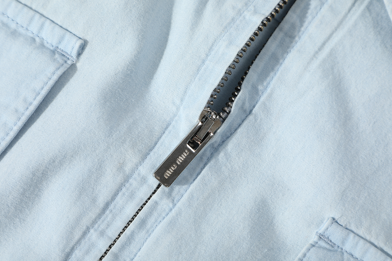 MIU MIU 缪缪 纯色logo徽标拉链夹克 外套 长袖 蓝色 GWB205-14UT-F0076-S-OOO