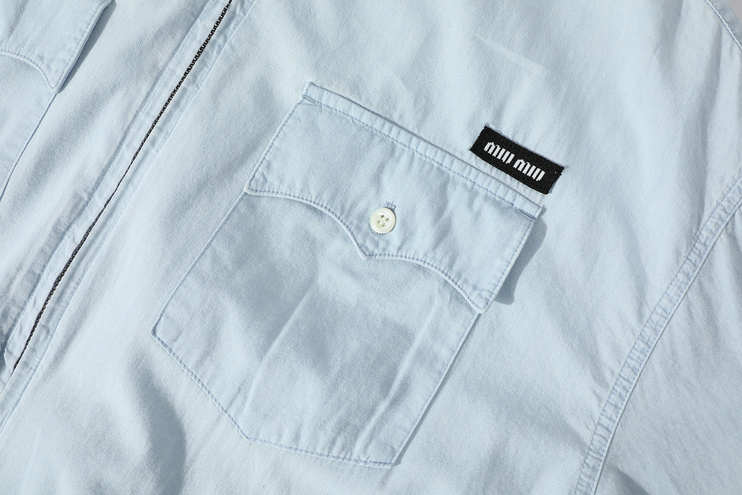 MIU MIU 缪缪 纯色logo徽标拉链夹克 外套 长袖 蓝色 GWB205-14UT-F0076-S-OOO