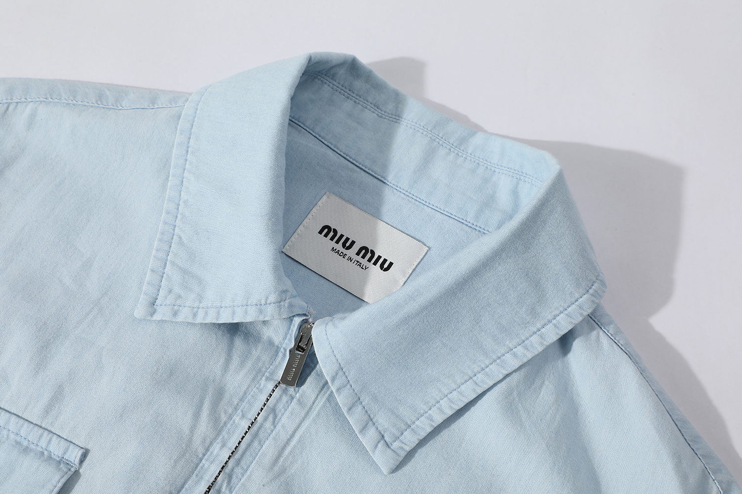 MIU MIU 缪缪 纯色logo徽标拉链夹克 外套 长袖 蓝色 GWB205-14UT-F0076-S-OOO