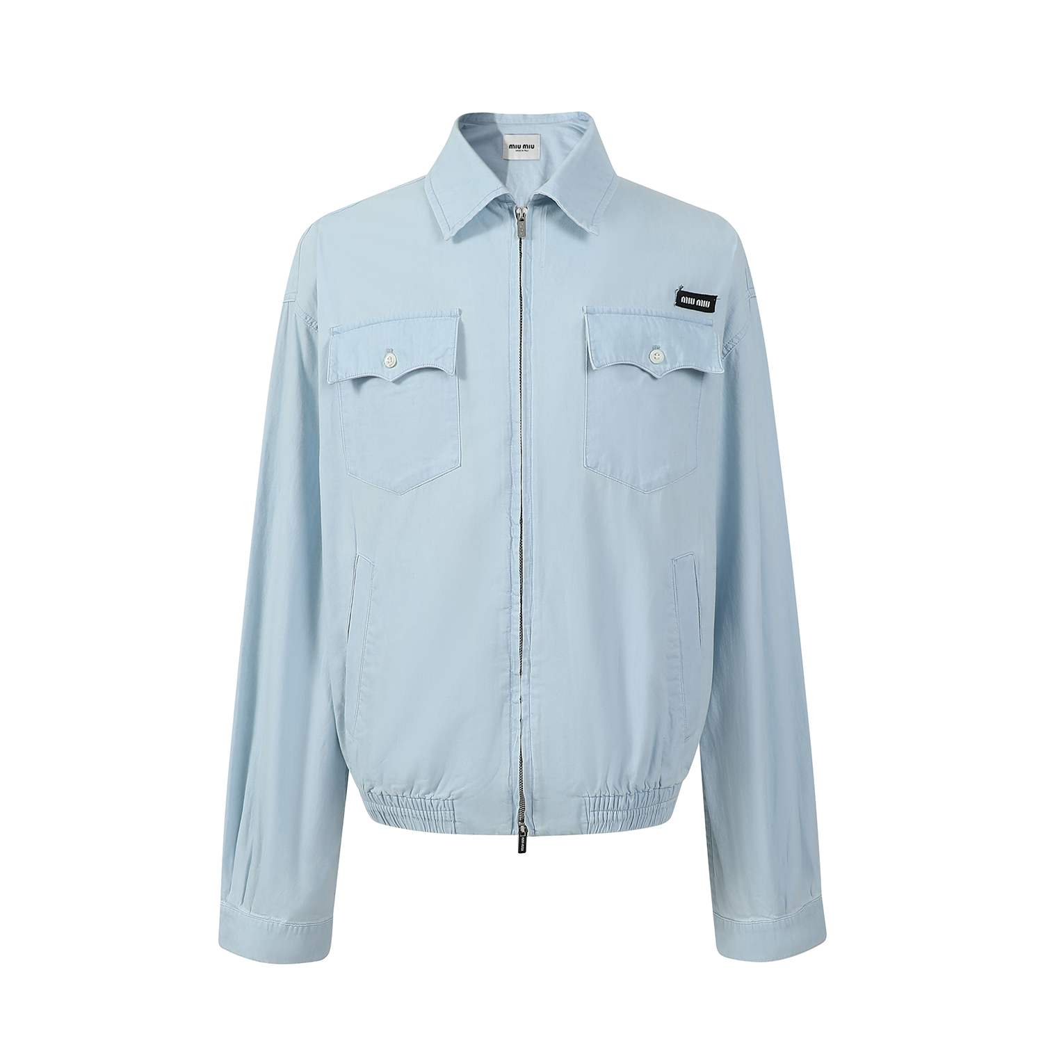 MIU MIU 缪缪 纯色logo徽标拉链夹克 外套 长袖 蓝色 GWB205-14UT-F0076-S-OOO