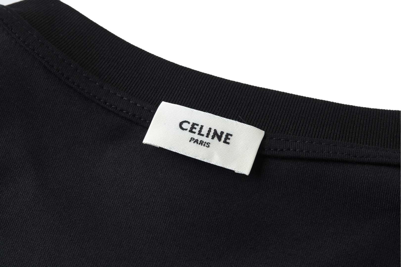CELINE 赛琳 梵文刺绣字母logo印花 短袖 T恤 圆领 夏款 黑色 RX00D671Q-38AW
