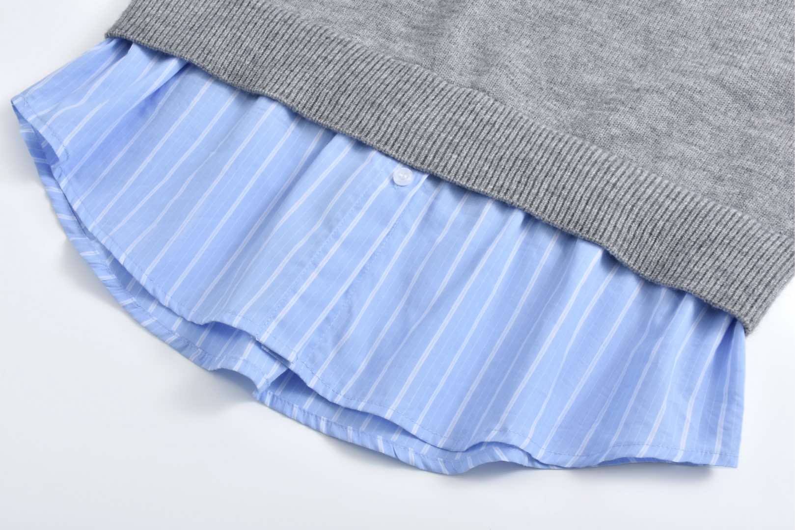 Balenciaga 巴黎世家 假两件衬衫拼接毛衣 长袖 灰色 黑色 809510T1712