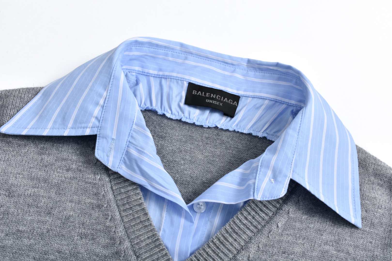 Balenciaga 巴黎世家 假两件衬衫拼接毛衣 长袖 灰色 黑色 809510T1712