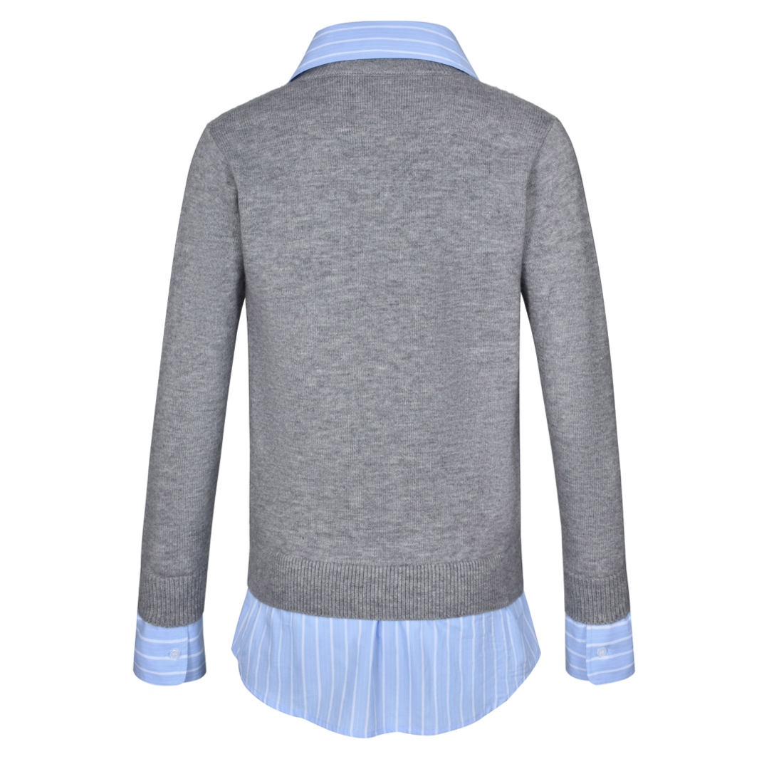 Balenciaga 巴黎世家 假两件衬衫拼接毛衣 长袖 灰色 黑色 809510T1712