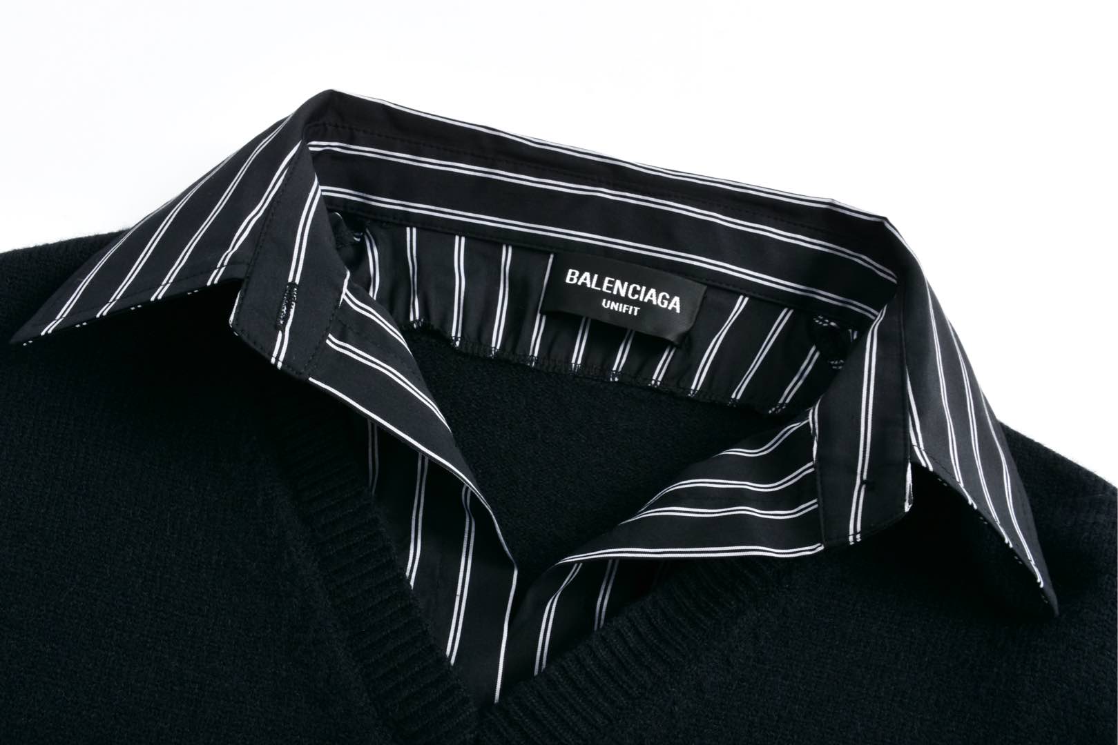 Balenciaga 巴黎世家 假两件衬衫拼接毛衣 长袖 灰色 黑色 809510T1712