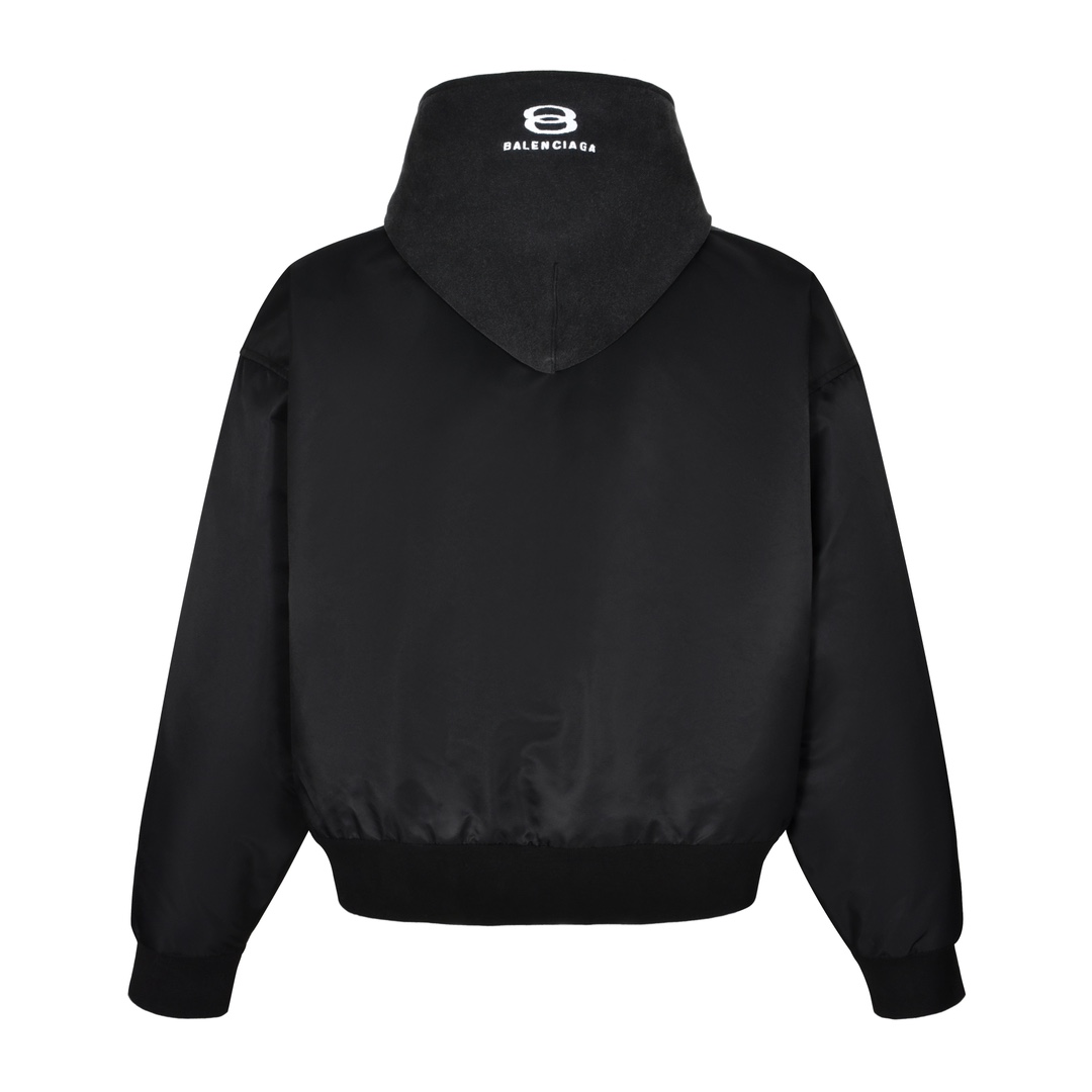 Balenciaga 巴黎世家 双环刺绣拉链连帽夹克 外套 长袖 黑色 