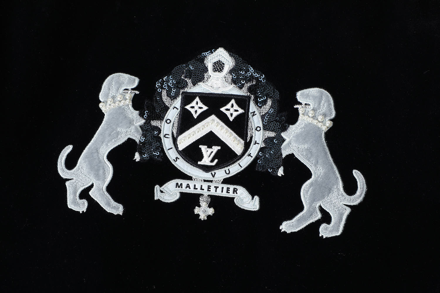 LOUIS VUITTON 路易威登 丝绒珍珠绣花棒球服 夹克 外套 黑色 1AGIMF