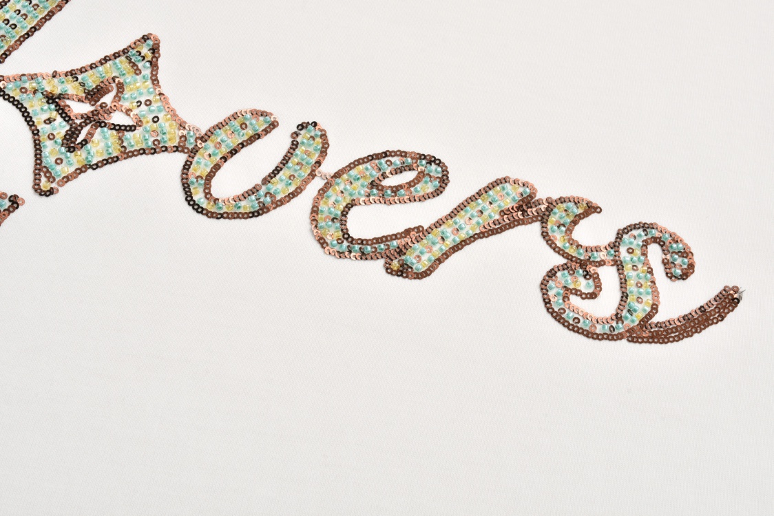 LOUIS VUITTON 路易威登 珠片绣花字母logo圆领短袖 T恤 黑色 白色 1AFR96