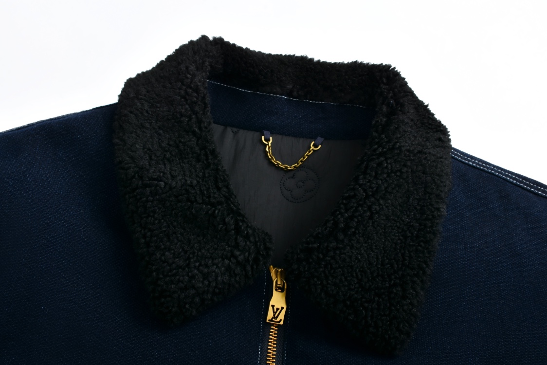 LOUIS VUITTON 路易威登 温斯特毛领拉链牛仔外套 夹克 长袖 蓝色 1AGIO5