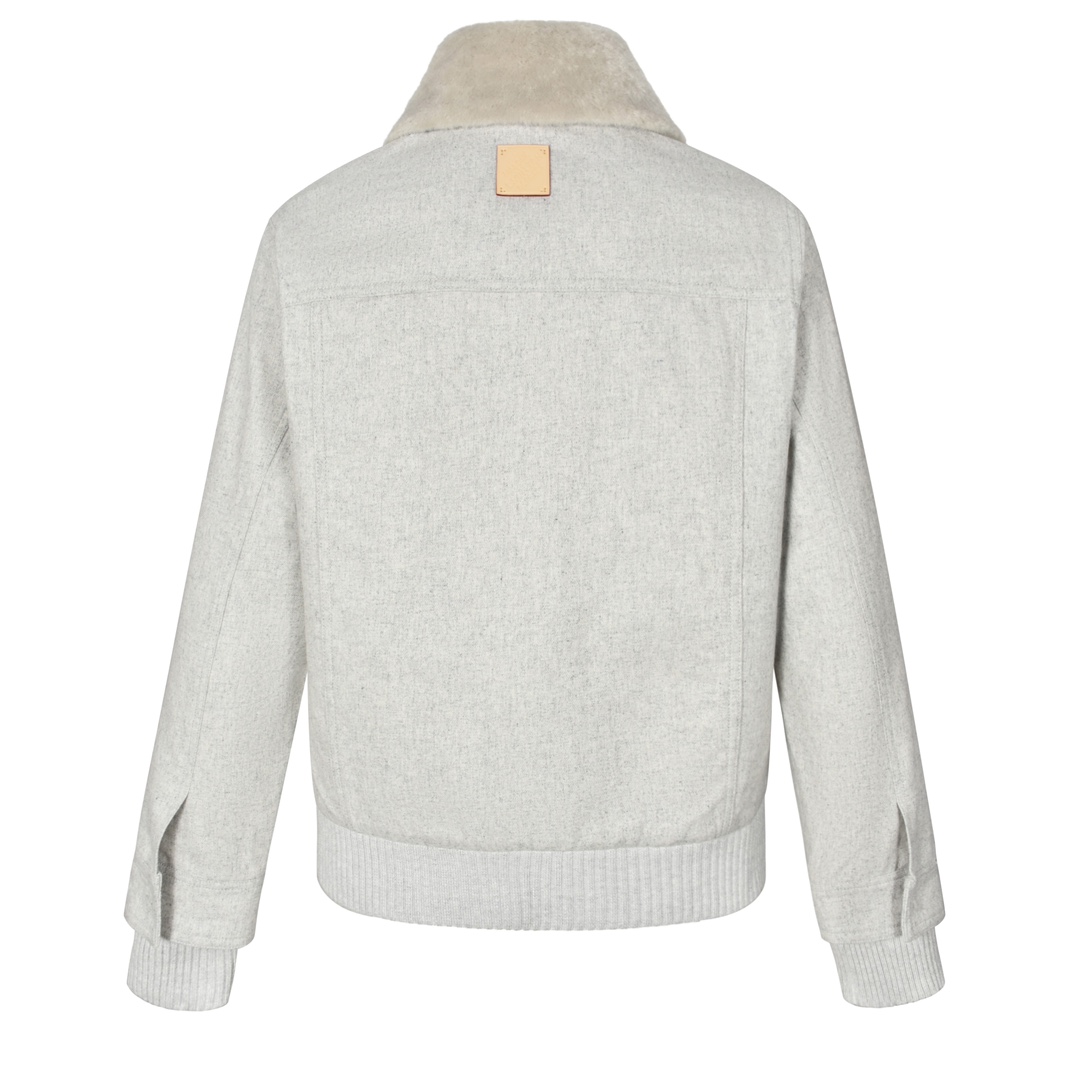 LOUIS VUITTON 路易威登 SKI滑雪系列 徽标翻领毛呢拉链夹克 外套 灰色 1AGIRV 米白色