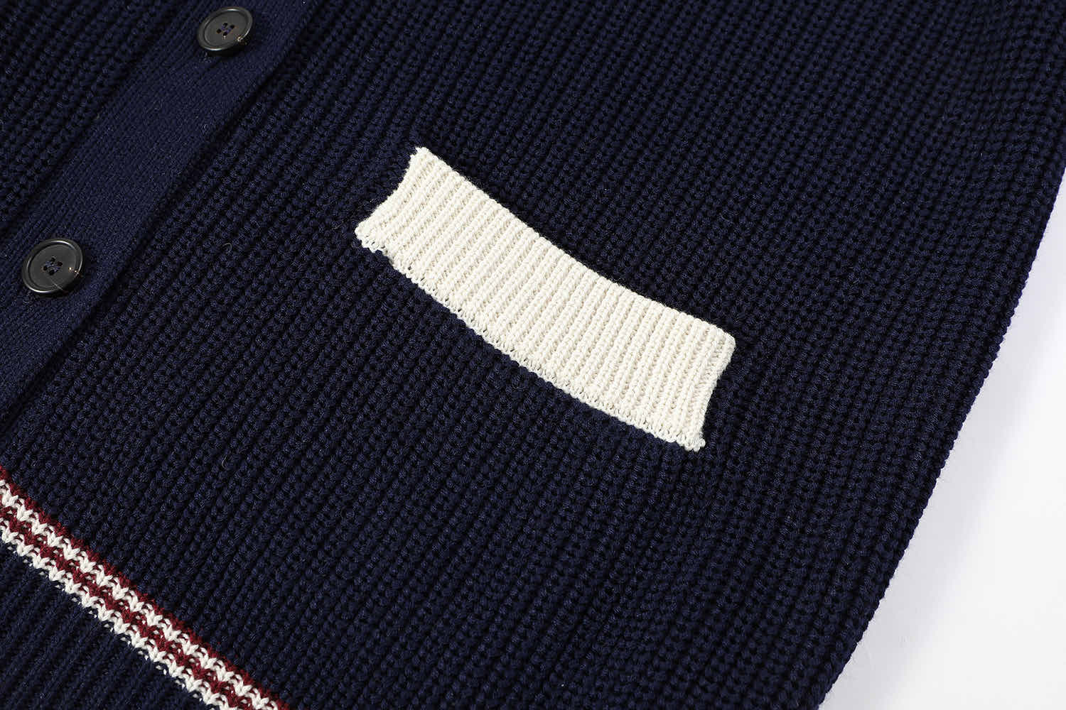 MIU MIU 缪缪 徽标撞色V领羊毛针织衫 开衫 毛衣 外套 长袖 海军蓝 MMF933-1582-F056H-S-OOO