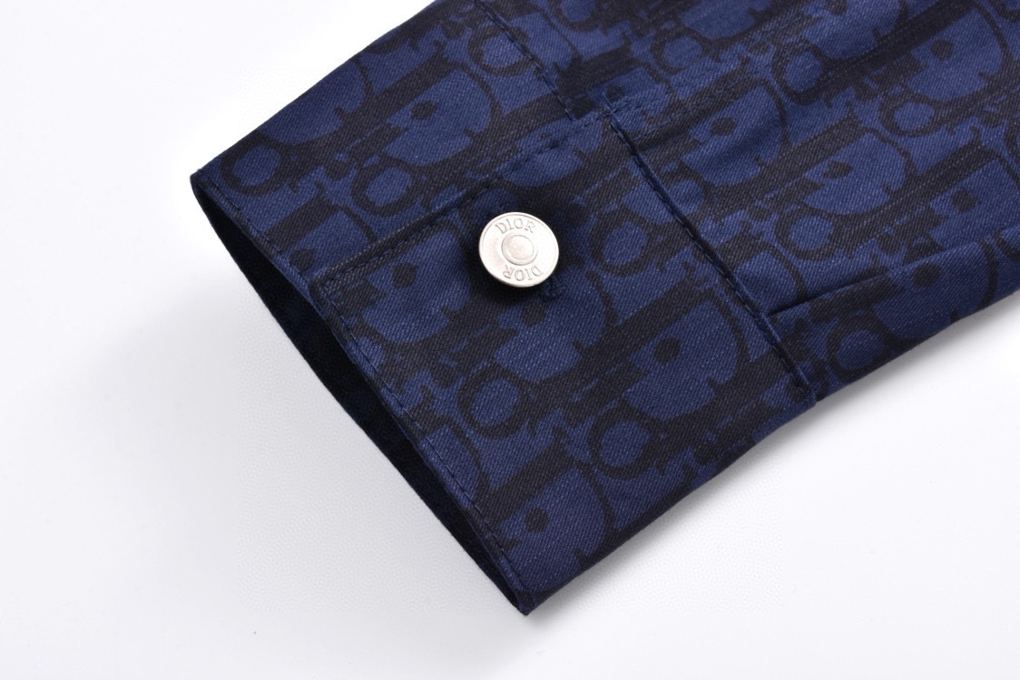 DIOR 迪奥 满印提花牛仔衬衫 外套 长袖 深蓝色 113D585AY517-C589