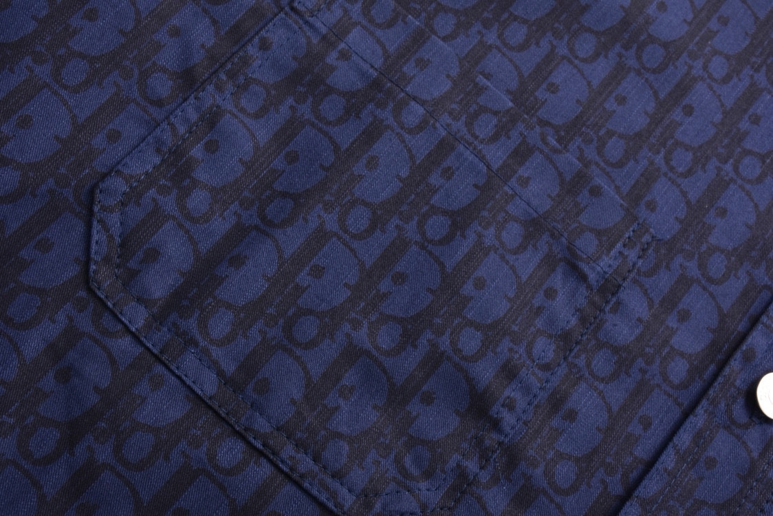 DIOR 迪奥 满印提花牛仔衬衫 外套 长袖 深蓝色 113D585AY517-C589