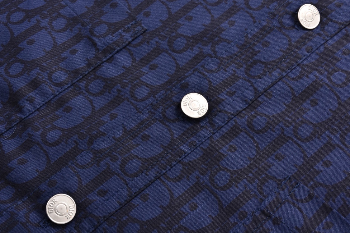 DIOR 迪奥 满印提花牛仔衬衫 外套 长袖 深蓝色 113D585AY517-C589