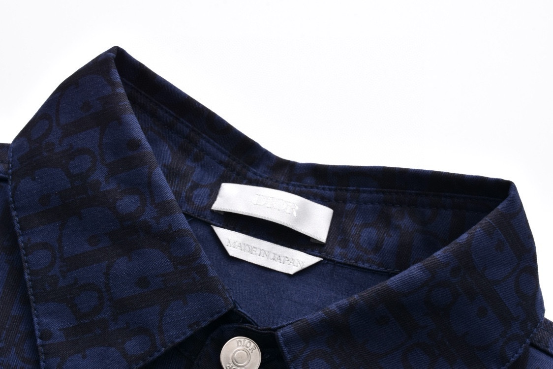 DIOR 迪奥 满印提花牛仔衬衫 外套 长袖 深蓝色 113D585AY517-C589