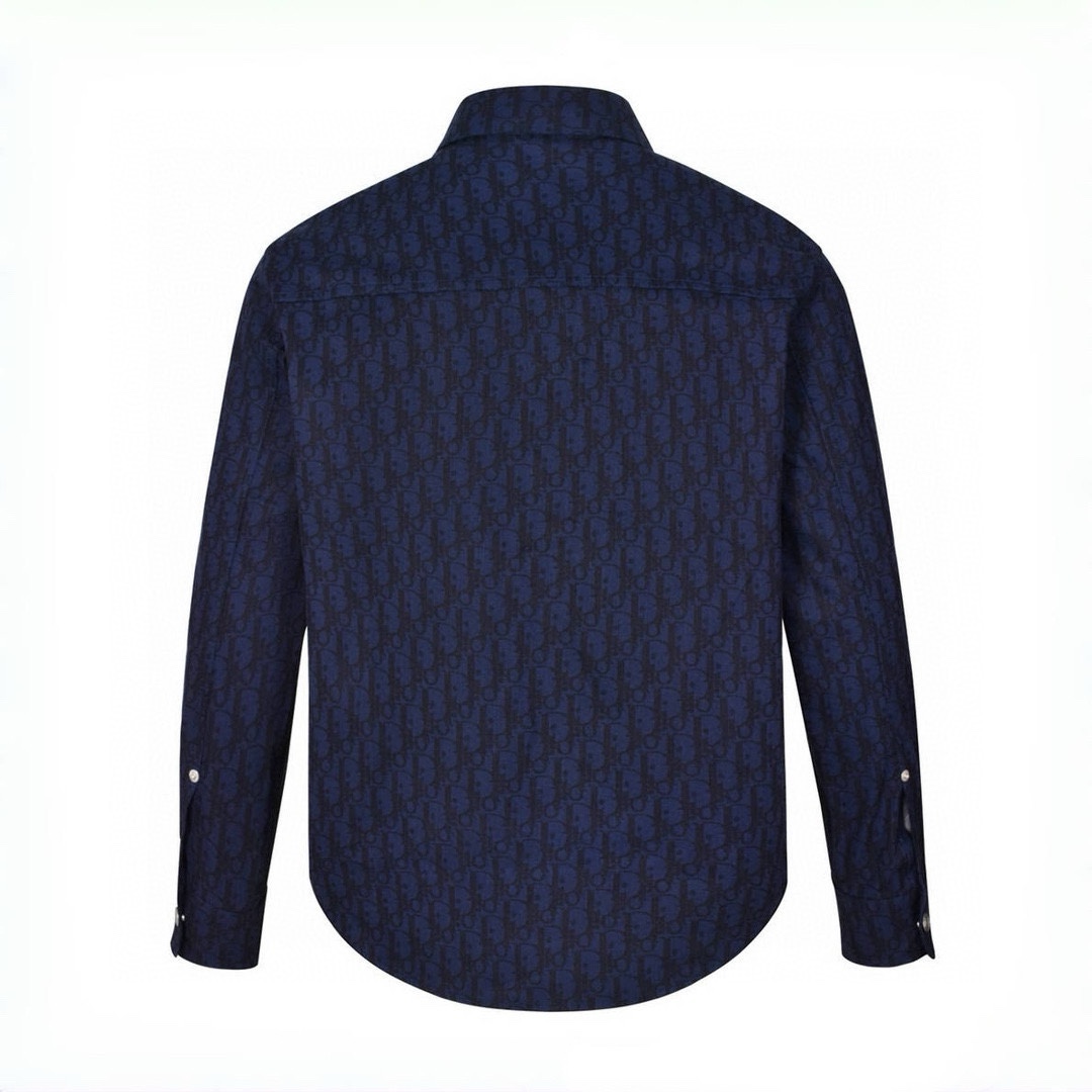 DIOR 迪奥 满印提花牛仔衬衫 外套 长袖 深蓝色 113D585AY517-C589