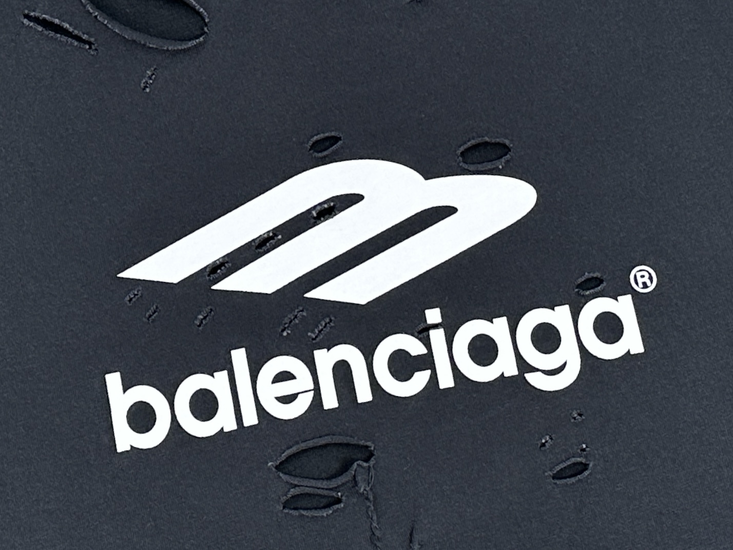Balenciaga 巴黎世家 假两件字母logo印花破洞T恤 打底衫 长袖 黑色 818595TRVG89756
