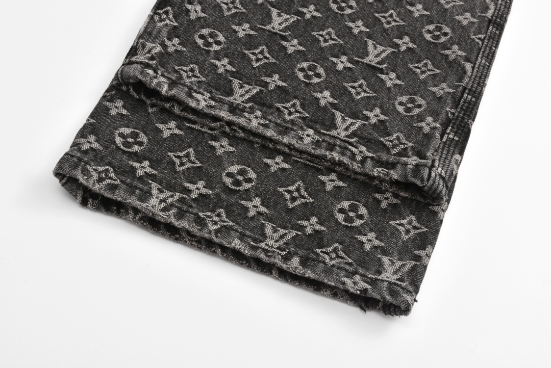 LOUIS VUITTON FW24 路易威登 小红人刺绣满印老花破洞牛仔裤 裤子 长裤 1AAGPQ